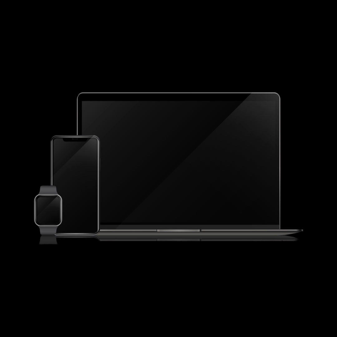 Apple products on a black background