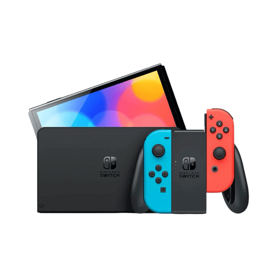 Nintendo Switch OLED with Neon Red & Blue Joy-Con