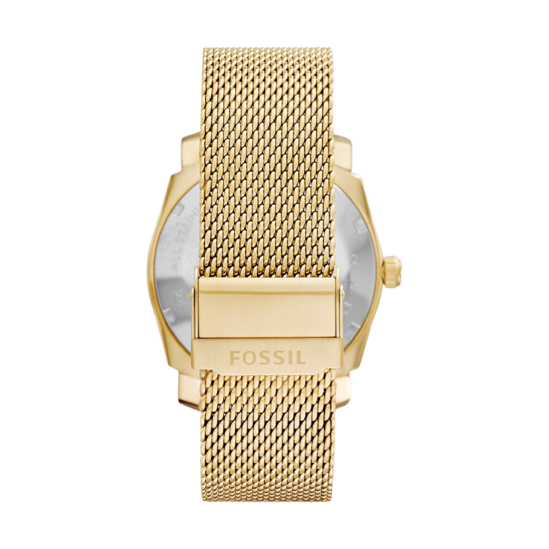 Fossil Three-Hand Gold Tone Stainless Steel Mesh Watch