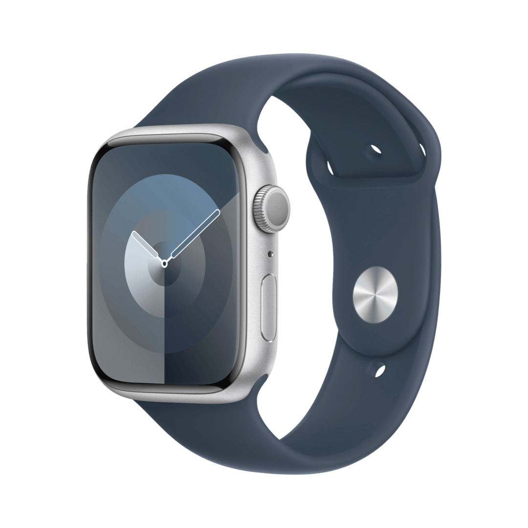 Apple Watch Series 9 45mm Silver with Storm Blue Sport Band - M/L