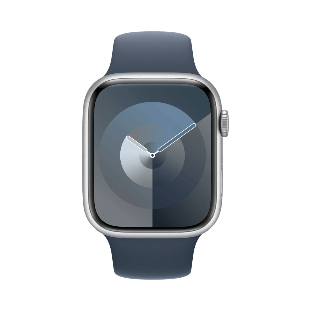 Apple Watch Series 9 45mm Silver with Storm Blue Sport Band - M/L