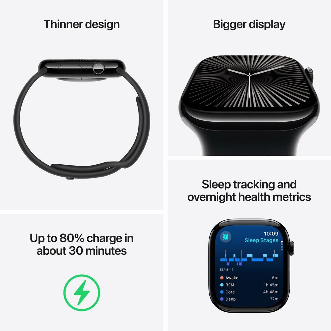 Apple Watch Series 10 42mm Jet Black with Black Sport Band - S/M